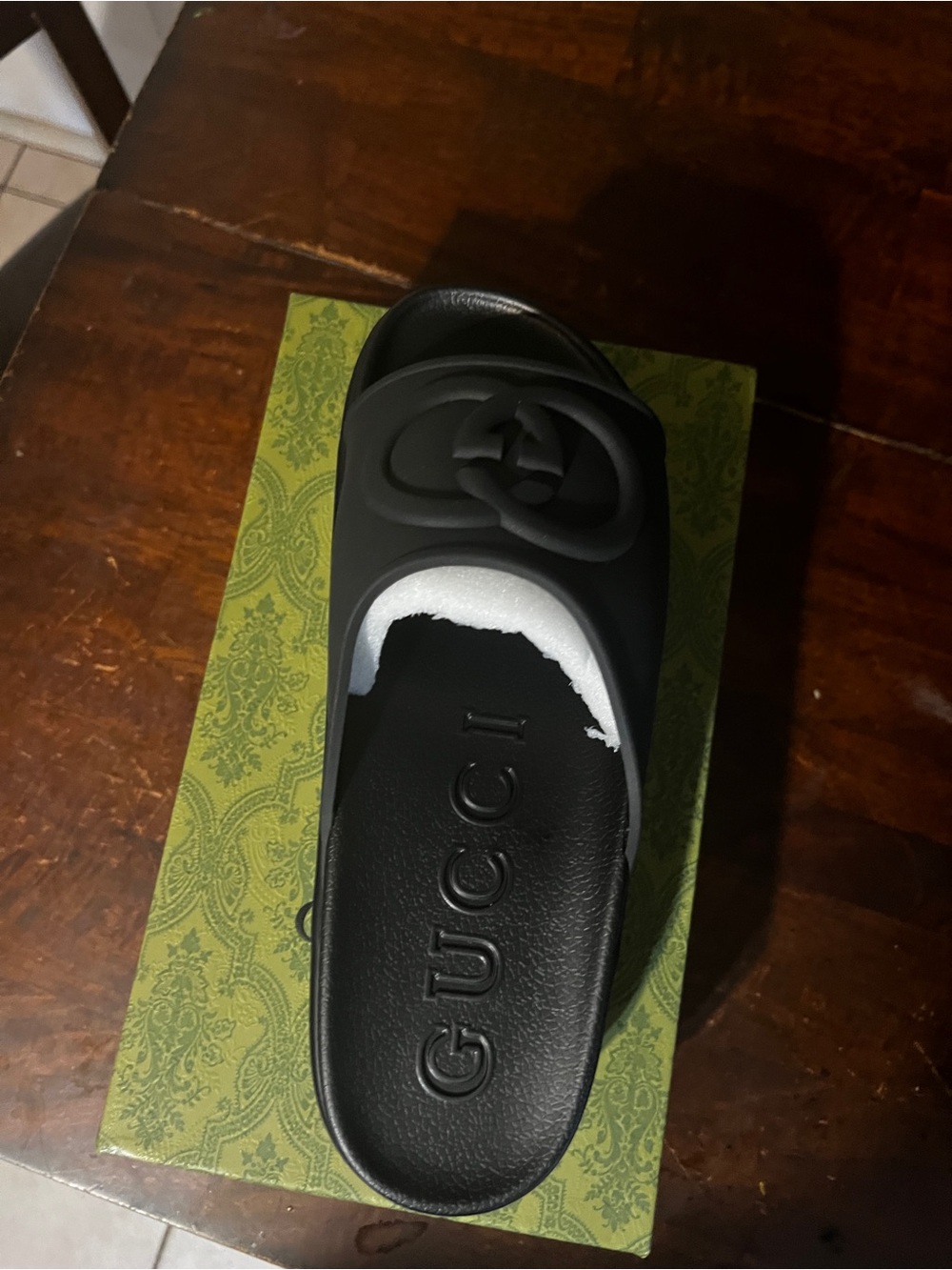 Gucci Black Rubber Slide with Embossed Logo